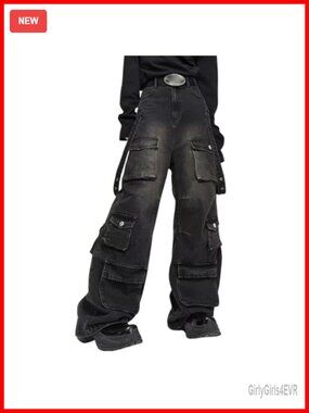 Baggy Cargo Wide Leg High Waist Cotton Polyester Spandex Jeans
